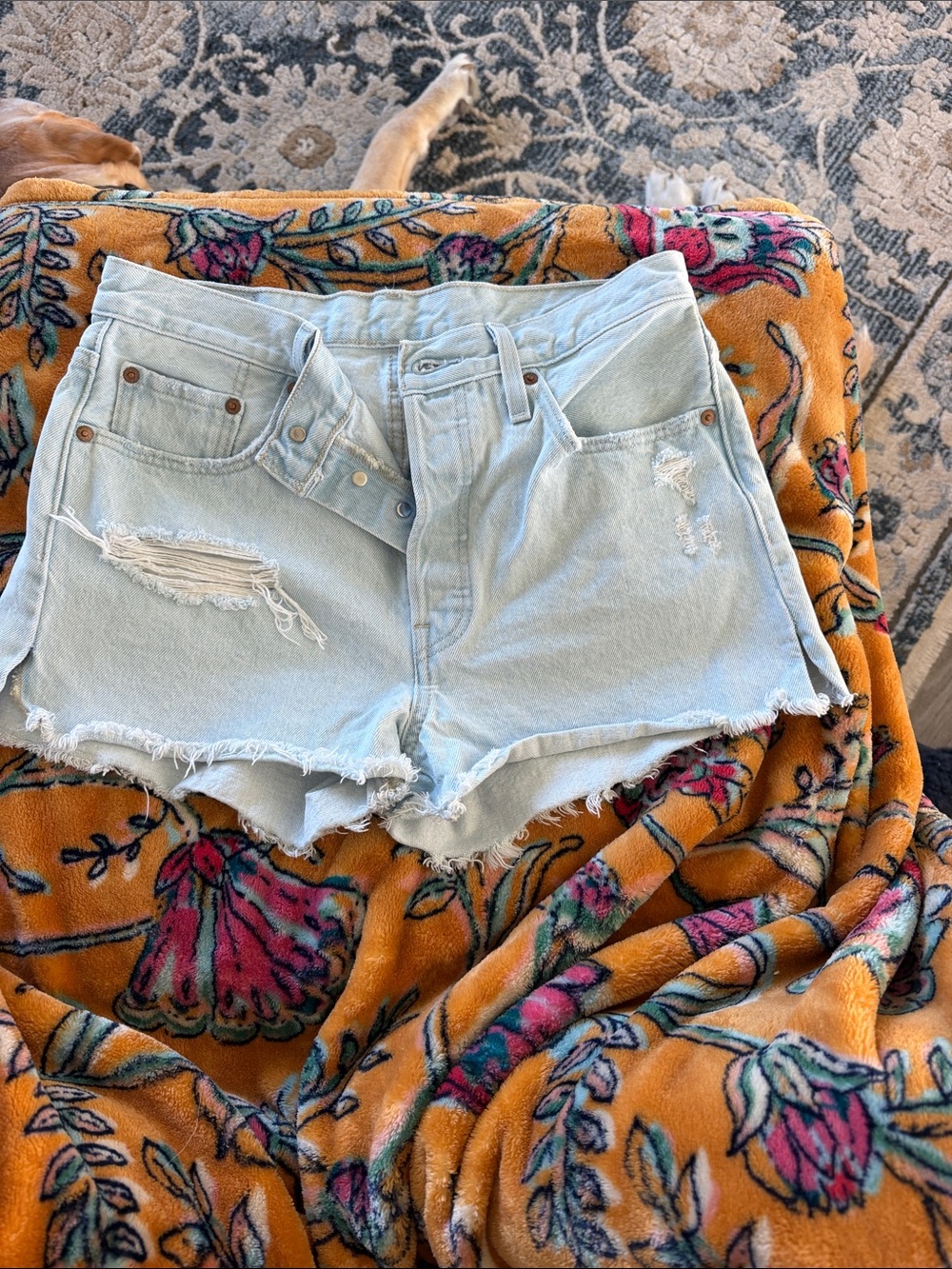 Levi's Light Blue Distressed Denim Shorts